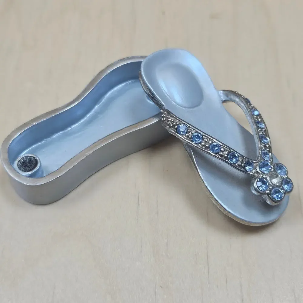 Blue FlipFlop Jeweled Keepsake Trinket Box gold-plated trim Austrian Crystals